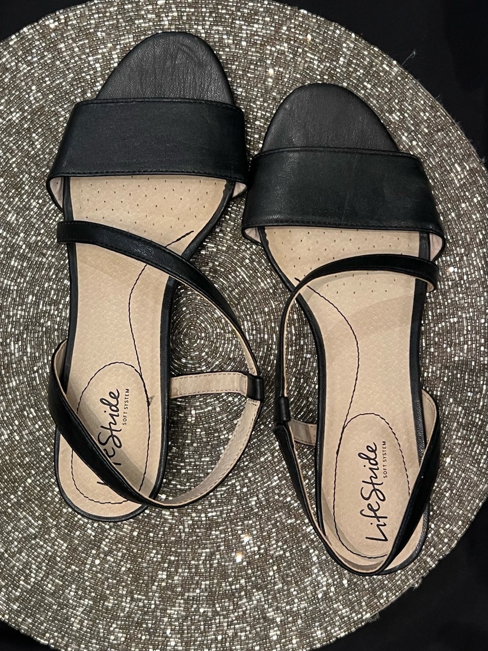 Life Stride Black Open-Toe Slingback Sandals